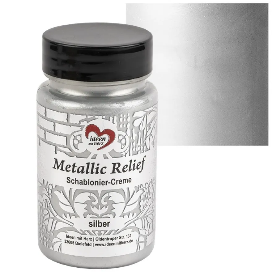 Metallic Relief, Schablonier-Creme, silber, 90ml