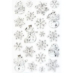 Metallic-Relief-Sticker, Schneemänner & Kristalle, 14cm x 21cm