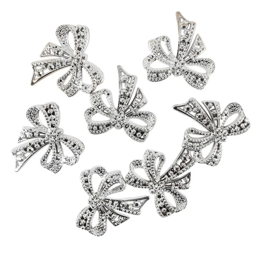 Metallic-Schmucksteine, Schleife, 4,5cm x 4,5cm, silber, 7 Stück