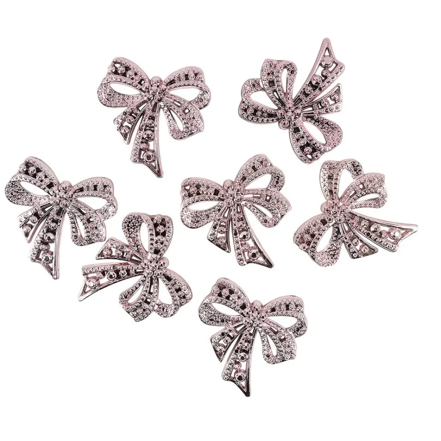 Metallic-Schmucksteine, Schleife, rosa, 4,5cm x 4,5cm, 7 Stück