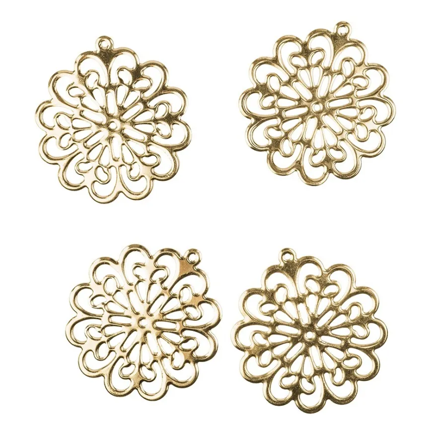 Metall-Ornamente, Design 39, Ø 6,1cm, hellgold, 4 Stück