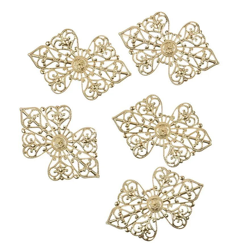 Metall-Ornamente, Design 15, 8,5cm x 5,3cm, hellgold, 5 Stück