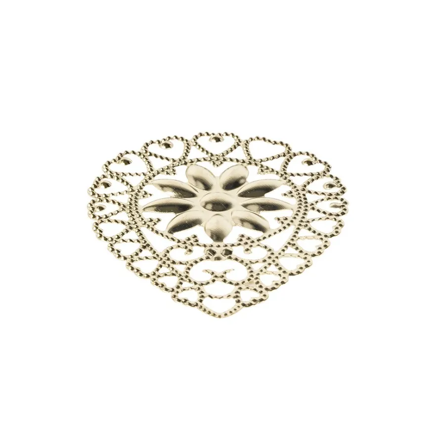 Metall-Ornamente, Design 44, 6,1cm x 4,5cm, hellgold, 6 Stück