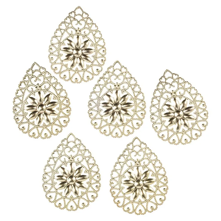 Metall-Ornamente, Design 44, 6,1cm x 4,5cm, hellgold, 6 Stück
