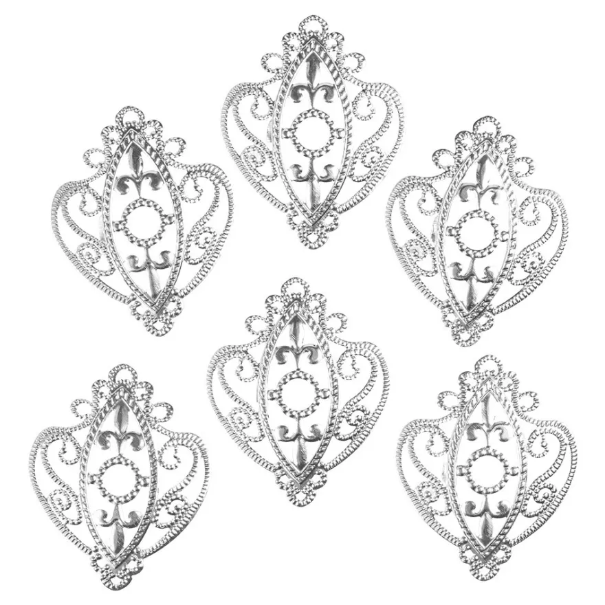 Metall-Ornamente, Design 42, 6,5cm x 5,3cm, silber, 6 Stück