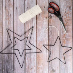 Metallringe in Sternform, 3mm stark, Ø 15cm, Ø 20cm, Ø 30cm, mit Aufhänge-Öse, schwarz, 3 Stück