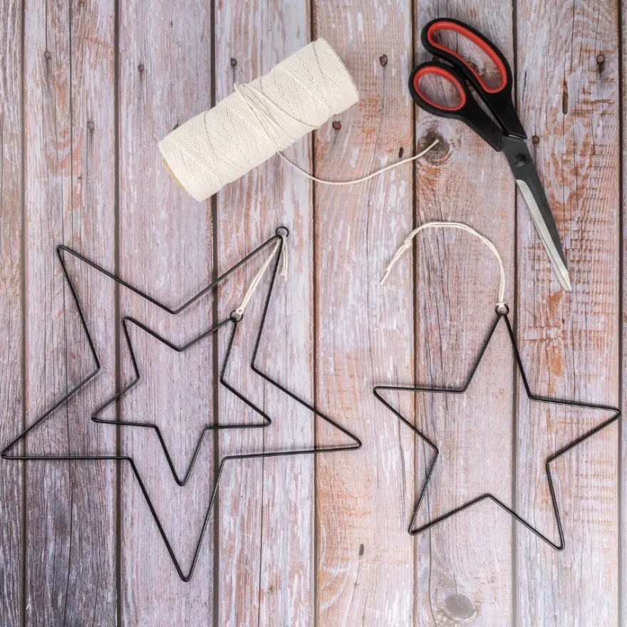 Metallringe in Sternform, 3mm stark, Ø 15cm, Ø 20cm, Ø 30cm, mit Aufhänge-Öse, schwarz, 3 Stück