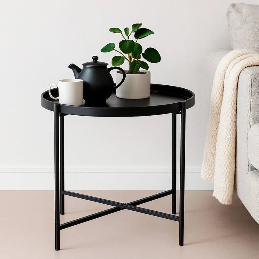Metall-Tisch, Design 2, Ø53cm, 38cm hoch, schwarz