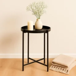 Metall-Tisch, Design 1, Ø42cm, 48cm hoch, schwarz