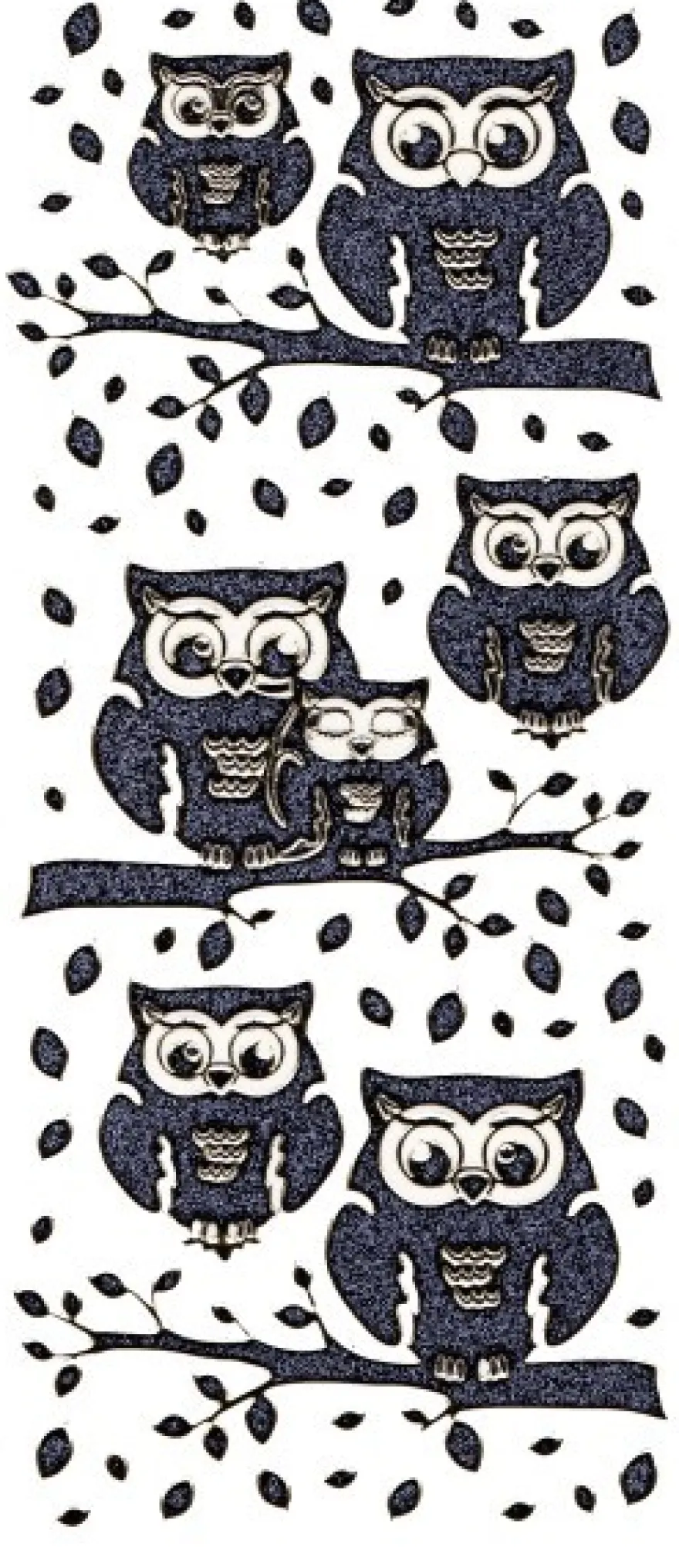 Microglitter-Sticker Eulen & Blätter, anthrazit