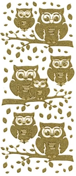 Microglitter-Sticker Eulen & Blätter, gold