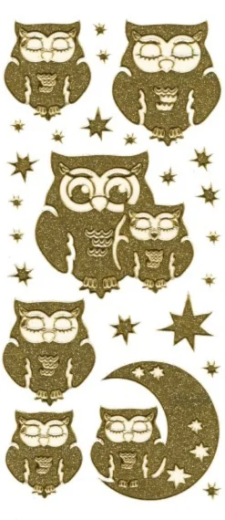 Microglitter-Sticker Eulen & Sterne, gold