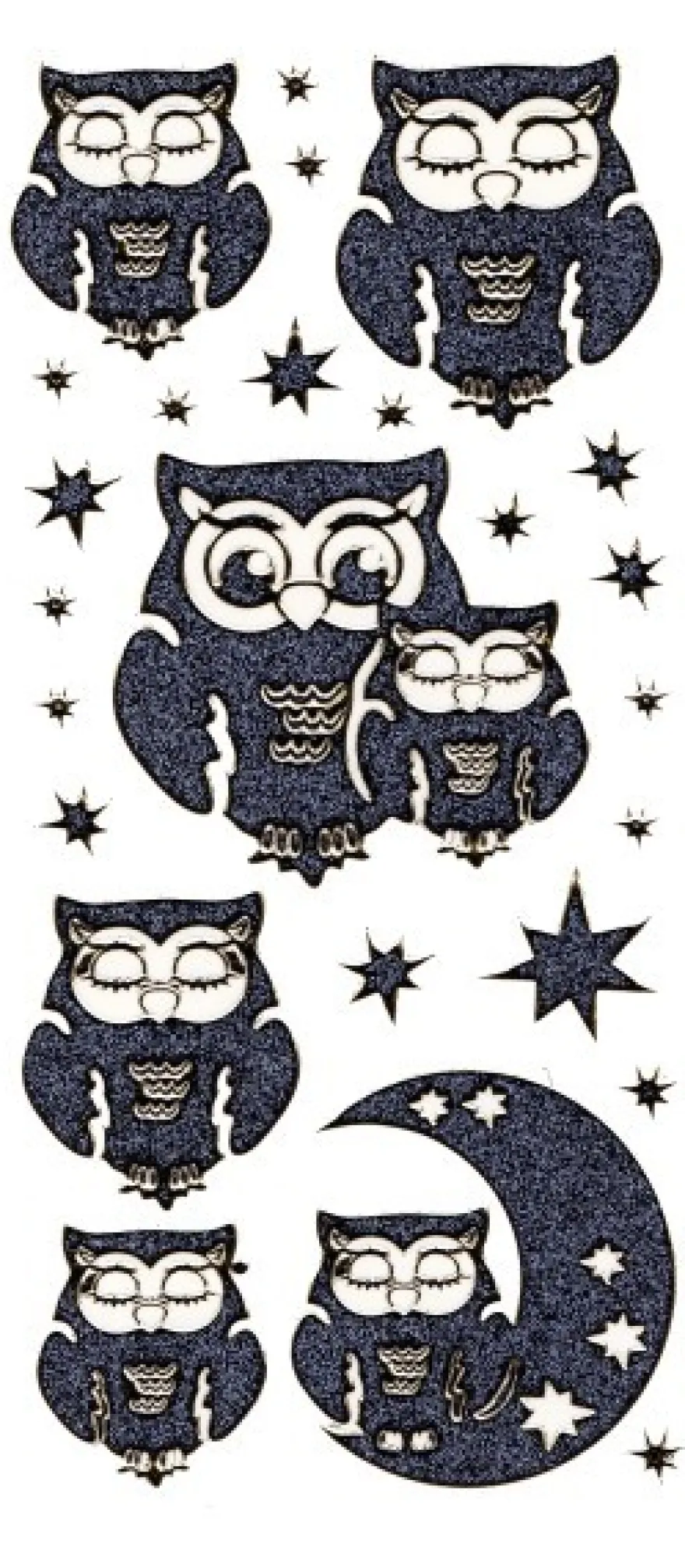 Microglitter-Sticker Eulen & Sterne, anthrazit
