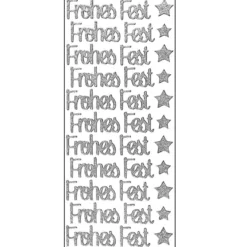 Microglitter-Sticker, Frohes Fest, silber