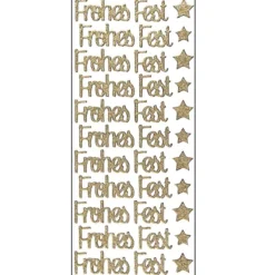 Microglitter-Sticker, Frohes Fest, gold