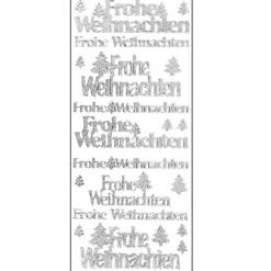 Microglitter-Sticker, Frohe Weihnachten/Tannenbaum, silber