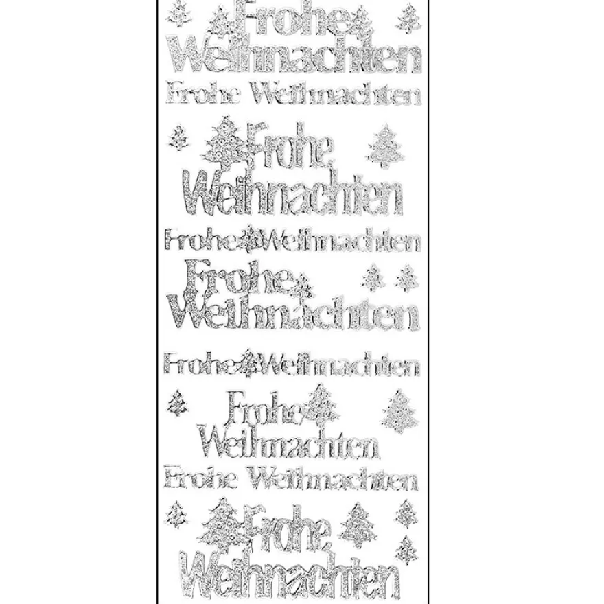 Microglitter-Sticker, Frohe Weihnachten/Tannenbaum, silber