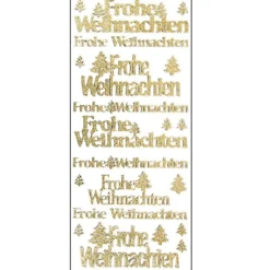 Microglitter-Sticker, Frohe Weihnachten/Tannenbaum, gold