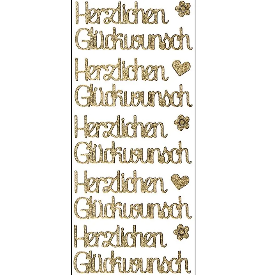 Microglitter-Sticker, Herzlichen Glückwunsch, gold