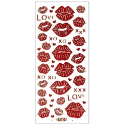 Microglitter-Sticker, Love & Kiss, Kussmünder, rot