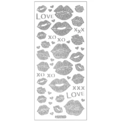 Microglitter-Sticker, Love & Kiss, Kussmünder, silber