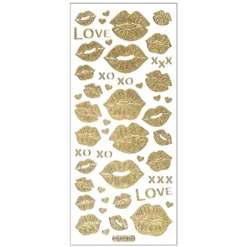 Microglitter-Sticker, Love & Kiss, Kussmünder, gold