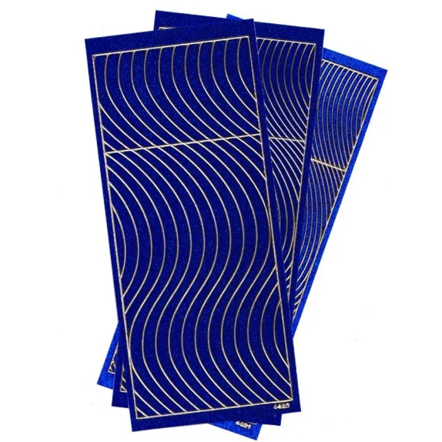 Microglitter-Sticker, Schwung-Linien, 3 Bogen, blau