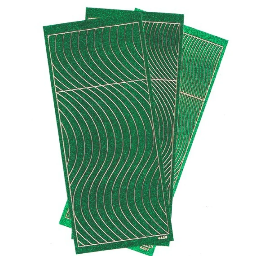 Microglitter-Sticker, Schwung-Linien, 3 Bogen, grün