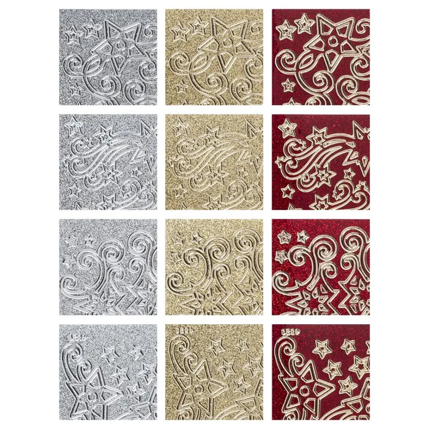 Microglitter-Sticker, Sterne, verschiedenen Designs & Farben, 12 Bogen