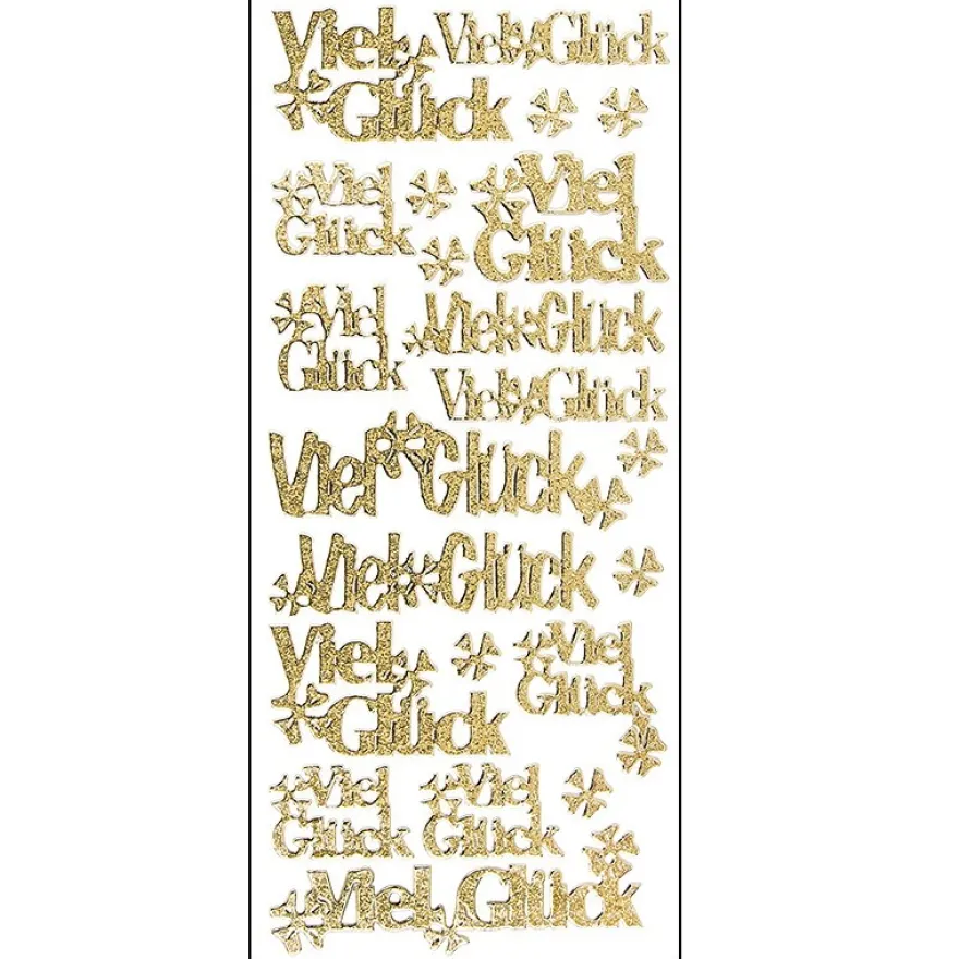 Microglitter-Sticker, Viel Glück/Kleeblatt, gold