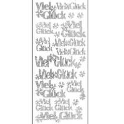 Microglitter-Sticker, Viel Glück/Kleeblatt, silber