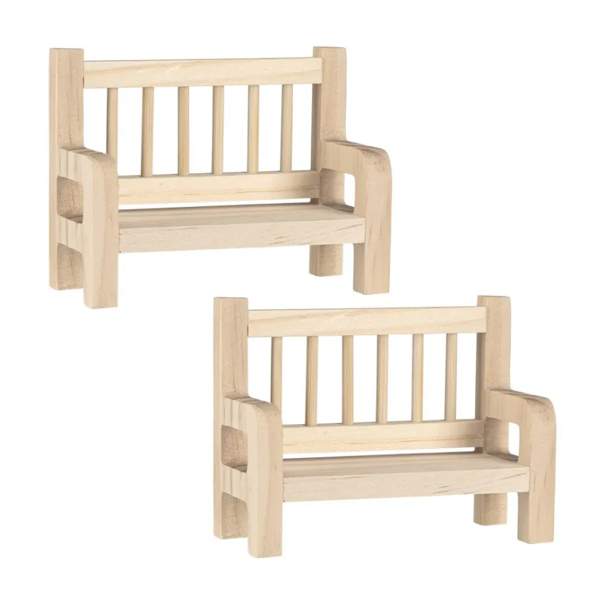 Miniatur-Holzbänke, 8cm x 3,4cm x 6cm, 2 Stück