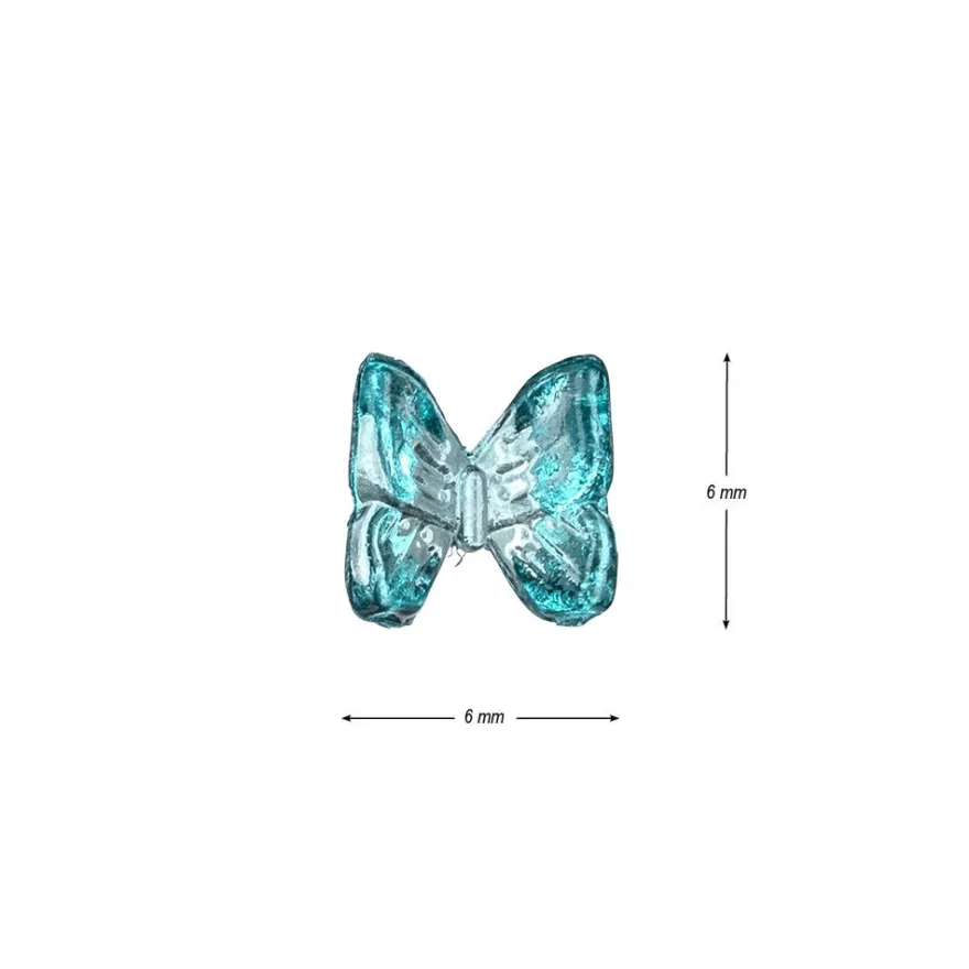 Miniatur-Schmuckstein-Schmetterlinge, transparent, 0,6cm x 0,6cm x 0,3cm, petrol, 100 Stück
