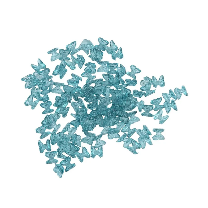 Miniatur-Schmuckstein-Schmetterlinge, transparent, 0,6cm x 0,6cm x 0,3cm, petrol, 100 Stück