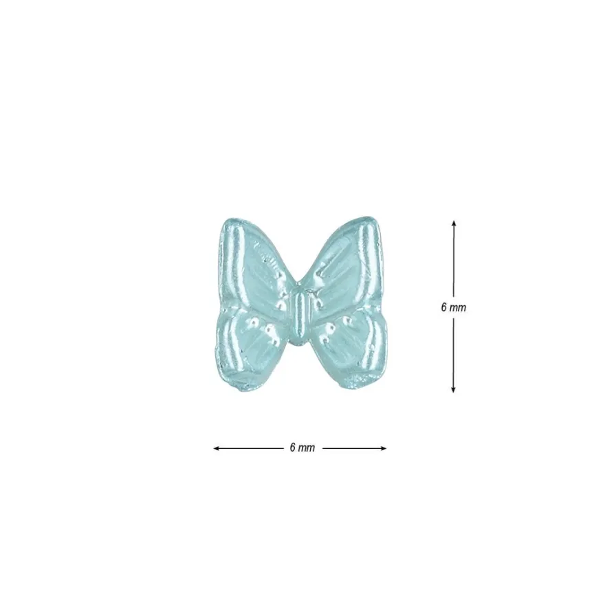 Miniatur-Schmuckstein-Schmetterlinge, perlmutt, 0,6cm x 0,6cm x 0,3cm, pastell-blau, 100 Stück