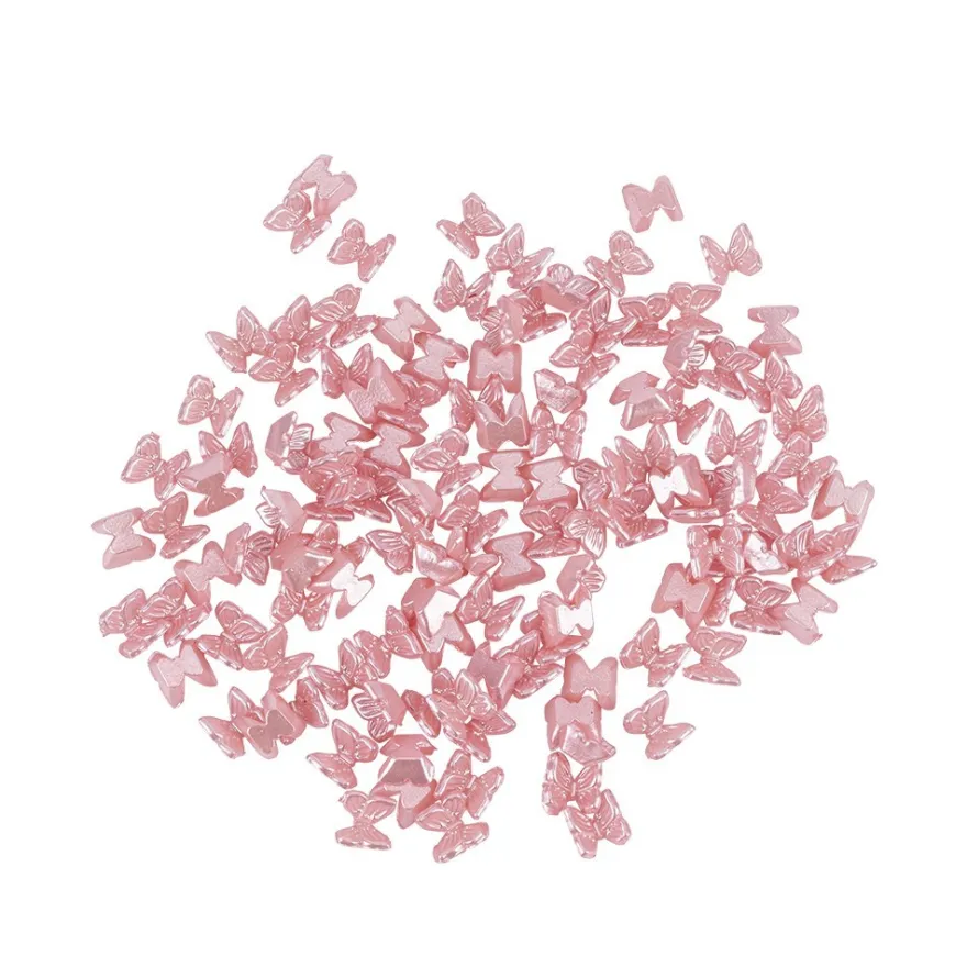 Miniatur-Schmuckstein-Schmetterlinge, perlmutt, 0,6cm x 0,6cm x 0,3cm, pastell-pink, 100 Stück
