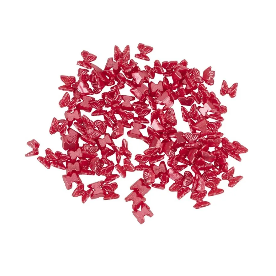 Miniatur-Schmuckstein-Schmetterlinge, perlmutt, 0,6cm x 0,6cm x 0,3cm, rot, 100 Stück