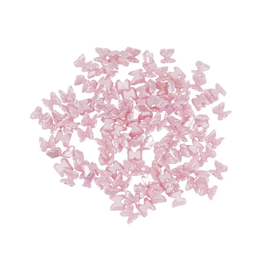 Miniatur-Schmuckstein-Schmetterlinge, perlmutt, 0,6cm x 0,6cm x 0,3cm, rosa, 100 Stück