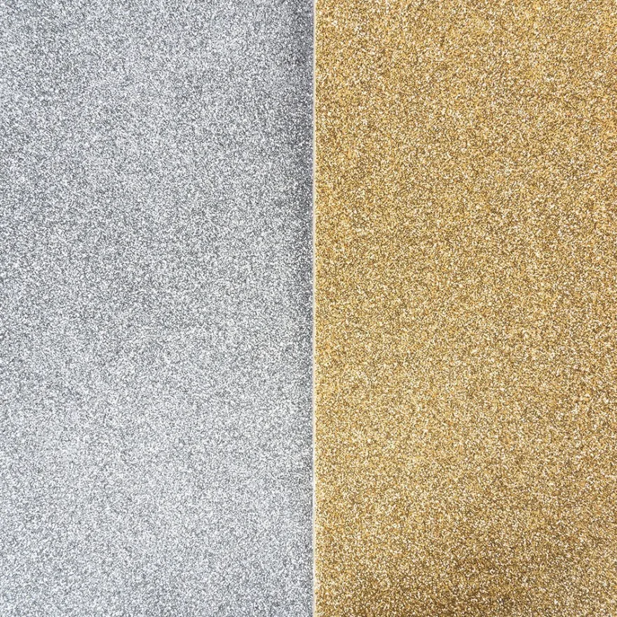 Moosgummi, Glitzer 2, DIN A4, 2mm stark, 5x silber & 5x gold, 10 Bogen