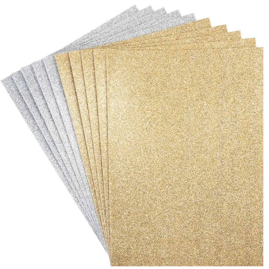 Moosgummi, selbstklebend, Glitzer 2, DIN A4, 2mm, gold & silber, 10 Bogen