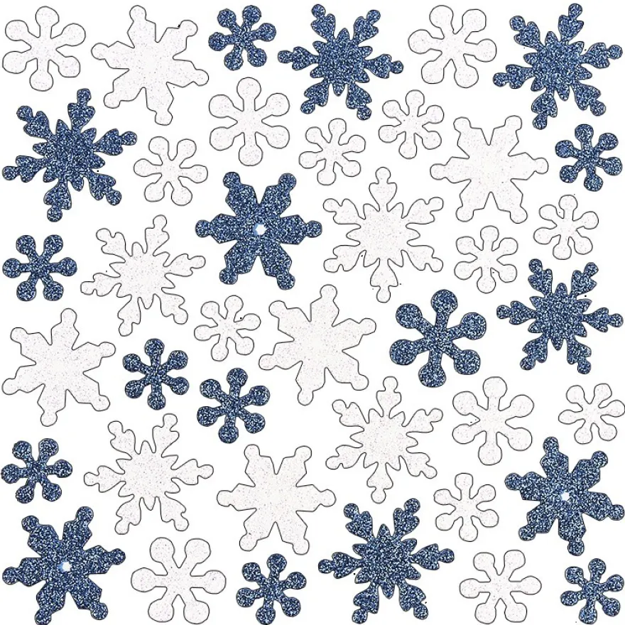 Moosgummi-Sticker, Eiskristalle, 15cm x 15cm, mit irisierendem Glitzer