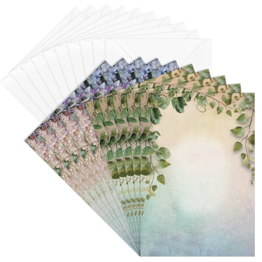 Motiv-Grußkarten, Blatt- & Blumenranken, 11,5cm x 16,5 cm, 2 Designs, inkl. Umschläge, 10 Stück