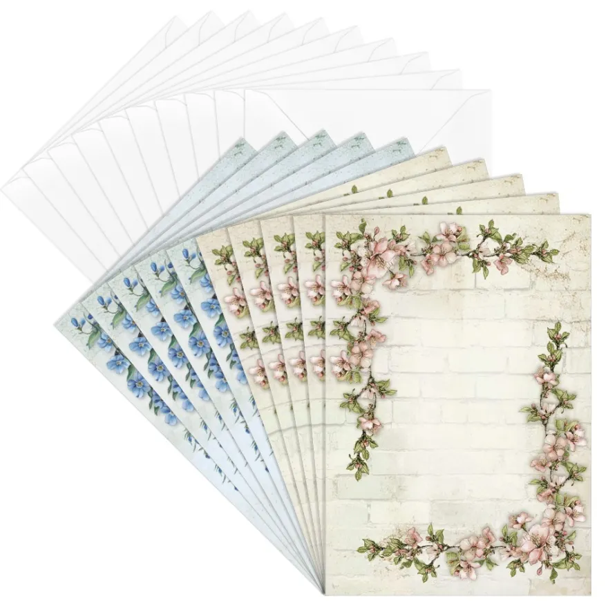 Motiv-Grußkarten, Blüten-Ecken, 11,5cm x 16,5cm, 2 Designs, inkl. Umschläg, 10 Stück