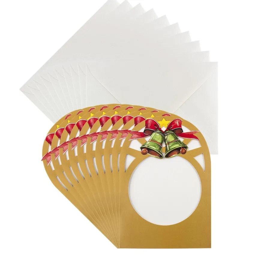 10 Motivgrußkarten, B6, Weihnachten, Glocken, inkl. Perlmutt-Umschlägen