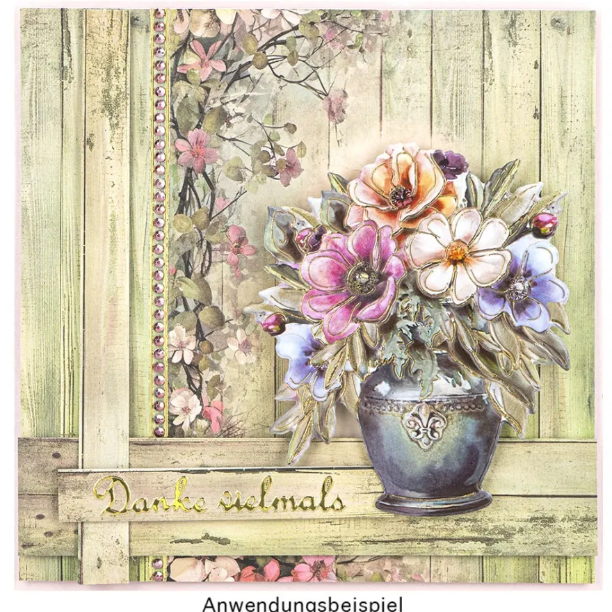 Motiv-Grußkarten, Holzoptik & Blumen, 5 Designs, 10,5cm x 14,8cm, inkl. Umschläge, 10 Stück