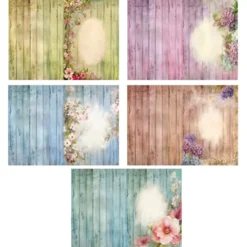 Motiv-Grußkarten, Holzoptik & Blumen, 5 Designs, 11,5cm x 16,5cm, inkl. Umschläge, 10 Stück