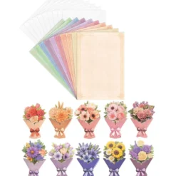 Motiv-Grußkarten, Marmor-Rahmen, 11,5cm x 16,5cm, inkl. Umschläge & 3-D Motive Blumentüten, 10 Stück
