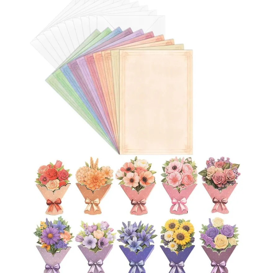 Motiv-Grußkarten, Marmor-Rahmen, 11,5cm x 16,5cm, inkl. Umschläge & 3-D Motive Blumentüten, 10 Stück