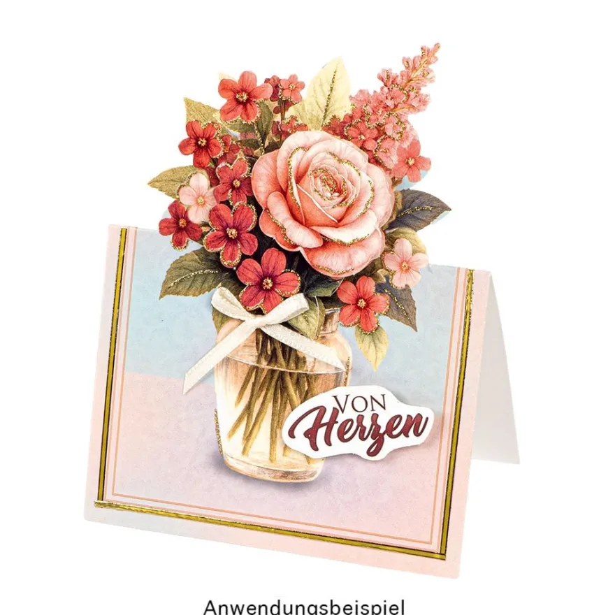Motiv-Grußkarten, Marmor-Rahmen, 11,5cm x 16,5cm, inkl. Umschläge & 3-D Motive Blumentüten, 10 Stück