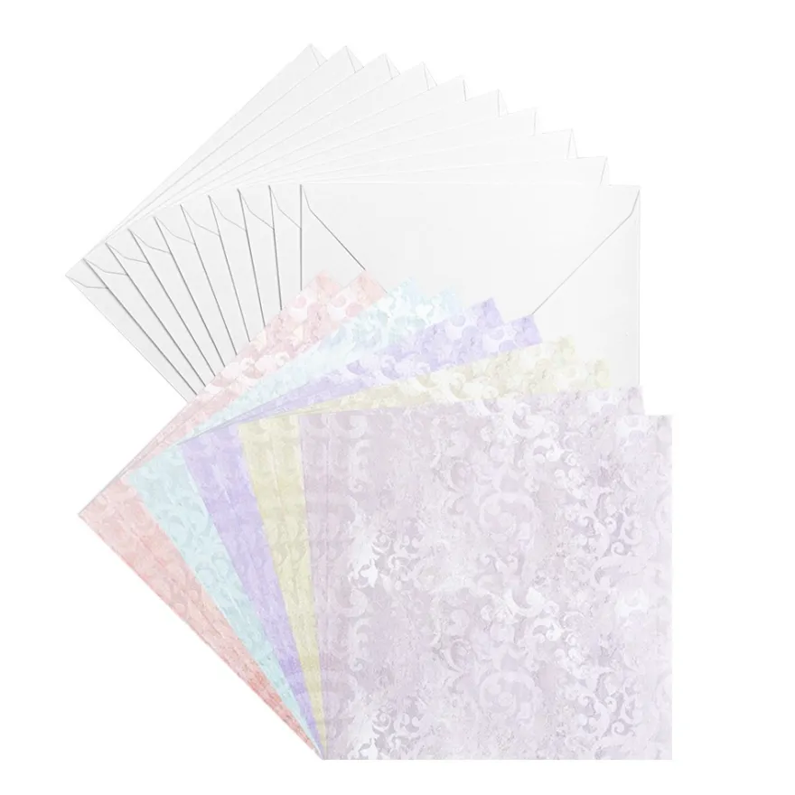 Motiv-Grußkarten, Vintage-Ornamentik, 5 Farben, 16cm x 16cm, inkl. Umschläge, 10 Stück